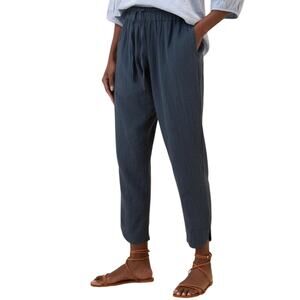 Pact Women's Coastal Double Gauze Tapered Pull-On Pants SZ L French Navy Organic